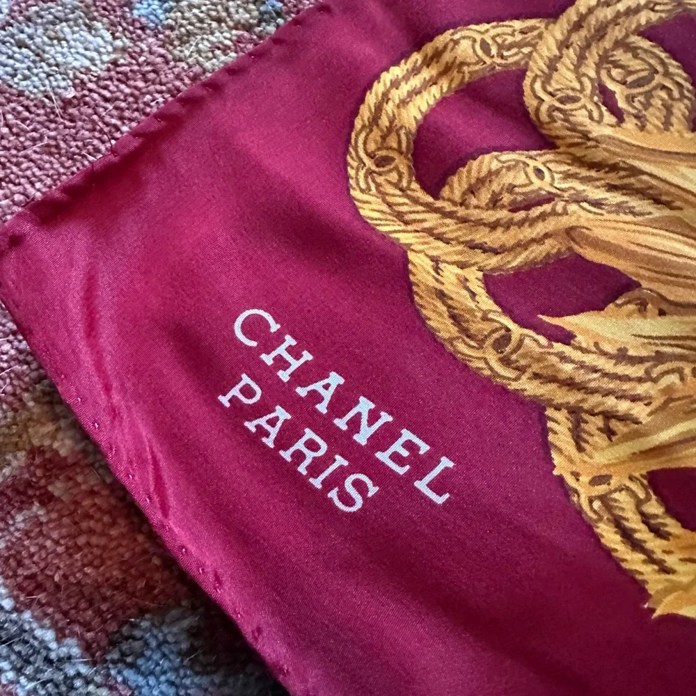CHANEL Burgundy and Gold Sunflower Silk Scarf - Picture 3 of 3